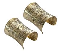 SONNYX 2 PCS Cuff Bracelets for Women Vintage Ethnic Wide Open Chunky Gold Silver Wrist Cuff Warp Bracelets for Cosplay or Belly Dance, Adjustable: 3.82 inches, Metal, Cubic Zirconia