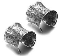 SONNYX 2 PCS Cuff Bracelets for Women Vintage Ethnic Wide Open Chunky Gold Silver Wrist Cuff Warp Bracelets for Cosplay or Belly Dance, 3.82 inches, Metal, Cubic Zirconia