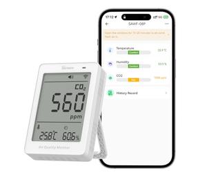 SONOFF AirGuard CO2, Smart Indoor Air Quality Monitor, Matter Compatible, 2.4GHz WiFi, Carbon Dioxide Detector for CO2/Temp/Humidity, Real-Time Display & Alarm, for Bedroom, Nusery room