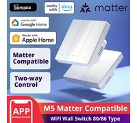 SONOFF M5 Matter Smart Wall Switch 80/86 Type Push Button Switch 1/2/3 Gang Switch Frame Work with Alexa Google Apple Home Alice M5-Matter-86-2C