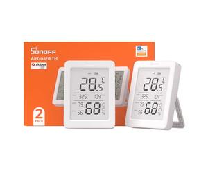 SONOFF SNZB-02DR2 AirGuard TH, Indoor Smart Zigbee Temperature and Humidity Sensor, 3.6'' LCD Display, App Monitoring with charts, Notification Alerts, Data Export, Remote Data Display, 2-Pack