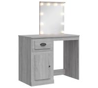 Sonoma Dressing Table with LED Lights Grey Made of Wood 90 x 42 x 132.5 cm with Mirror, Drawer, Compartment and USB Port for Bedroom and Bathroom