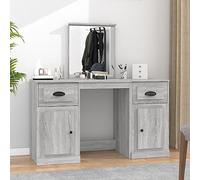 Sonoma Dressing Table with Mirror, Grey, 130 x 50 x 132.5 cm, Wood Material with Storage Drawer and LED Lighting for Bedroom, Girls' Room, Cosmetic Storage