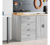 Sonoma Garage Storage Cabinet Grey with Solid Pine Worktop 60 x 51 x 85 cm, 4 Drawers, Composite Wood, Versatile Workshop Cabinet for Warehouse, Office and Garage