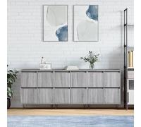 Sonoma Gray Credenza 3 Piece Set 180x35x70 cm Modern Buffet with 2 Doors & 4 Cartments Sk Drop Legs Plywood Design for Kitchen & Dining Room Living Room Sto Solut