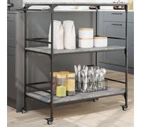 Sonoma Kitchen Trolley, Grey, 100.5 x 50 x 105 cm, Wood Material with Steel Frame, 4 Wheels and Storage Space, Versatile Serving Trolley for Kitchen, Living Room, Dining Room, Space-Saving Utility