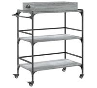 Sonoma Kitchen Trolley Grey with Wood Material, 81.5 x 41 x 92.5 cm, Serving Trolley with Wheels and Storage Space, Side Trolley with Shelf and Drawer, Mobile Utility Trolley for Kitchen, Dining Room