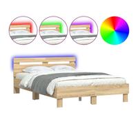 (sonoma oak, 135 x 190 cm) vidaXL Bed Frame with Headboard and LED Bed Base Bedstead Matress Foundation