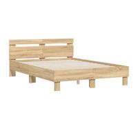 (sonoma oak, 135 x 190 cm) vidaXL Bed Frame with Headboard Bed Base Mattress Foundation Engineered Wood