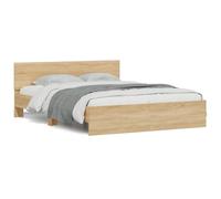 (sonoma oak, 140 x 190 cm) vidaXL Bed Frame with Headboard Bedroom Bed Base Mattress Foundation Bedstead