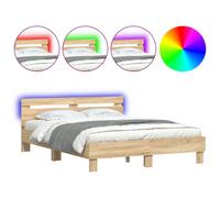 (sonoma oak, 140 x 200 cm) vidaXL Bed Frame with Headboard and LED Bed Base Bedstead Matress Foundation