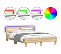 (sonoma oak, 150 x 200 cm) vidaXL Bed Frame with Headboard and LED Bed Base Bedstead Matress Foundation