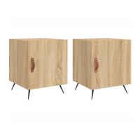 Bedside Table Sonoma Oak 40x40x50cm Engineered Wood Iron Legs PU Leather Compact