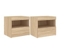 (sonoma oak, 2 pcs) vidaXL Bedside Cabinet with LED Lights Nightstand Bed Side Table Sonoma Oak