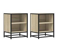 (sonoma oak, 2 pcs) vidaXL Bedside Cabinets 2 pcs Smoked Oak 40x31x50 cm Engineered Wood and Metal