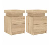 Vidaxl Bedside Cabinets With Led Lights 2 Pcs Sonoma Oak 35X39X55 Cm