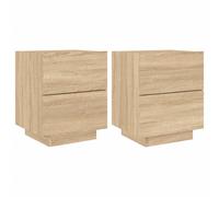 (sonoma oak, 2 pcs) vidaXL Bedside Cabinets with LED Lights Nightstand Bed Table Engineered Wood