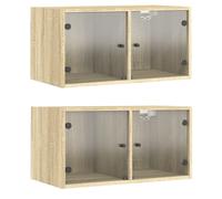 (sonoma oak, 2 pcs) vidaXL Wall Cabinets with Glass Doors Bathroom Cupboard Wall Storage Cabinet