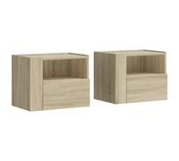 (sonoma oak, 2 pcs) vidaXL Wall-mounted Bedside Cabinets Floating Cabinet Hanging Bed Cabinet