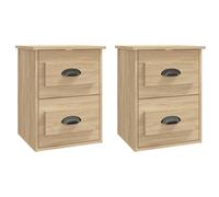 (sonoma oak, 2 pcs) vidaXL Wall-mounted Bedside Cabinets Floating Storage Cabinets Hanging Cabinet