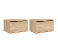 (sonoma oak, 2 pcs) vidaXL Wall-mounted Bedside Cabinets with LED Lights Nightstand Wall Units