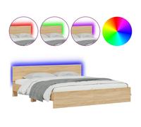 (sonoma oak, 200 x 200 cm) vidaXL Bed Frame with Headboard and LED Bed Base Mattress Foundation Bedstead