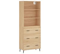 (sonoma oak, 3 drawers) vidaXL Highboard Sideboard Storage Cabinet High Gloss White Engineered Wood
