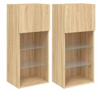 vidaXL 3 Shelf Single Door Sonoma Oak Wall Mounted TV Cabinet Set of 2 - Size: 90 x 40.5 x 30cm - Brown - Wilko