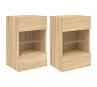 vidaXL Wall Cabinets with LED Lights for TV 2 pcs Sonoma Oak 40x30x60.5 cm
