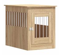 'vidaXL Dual-function Dog Crate Furniture - Kennel and End Table - Engineered Wood and Steel Construction - Adjustable Lockable Door - Ventilated Design - Sonoma Oak
