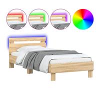 (sonoma oak, 75 x 190 cm) vidaXL Bed Frame with Headboard and LED Bed Base Bedstead Matress Foundation