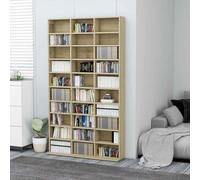 Sonoma Oak CD Cabinet Made of Wood Material 102 x 23 x 177.5 cm with 30 Open Compartments, Space-Saving and Robust for Living Room, Office, Storage and Music Organisation