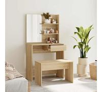 Sonoma Oak Dressing Table Set with Stool 74.5 x 40 x 141 cm Cosmetic Table with Mirror Storage and Drawer for Bedroom Girls Room Bathroom Makeup Table