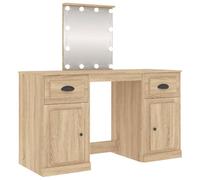 Sonoma Oak Dressing Table with LED Lights, 130 x 50 x 132.5 cm, Wood Material with Mirror and Storage Space, USB Lighting, Drawers, Makeup Table for Bedroom and Bathroom
