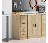 Sonoma Oak Garage Storage Cabinet with Solid Pine Worktop, 30 x 51 x 85 cm, 4 Drawers, Composite Wood, Versatile Workshop Cabinet for Warehouse, Office and Workshop