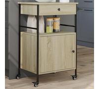 Sonoma Oak Kitchen Trolley with Wood Material and Steel Frame 56 x 43 x 89.5 cm, Serving Trolley with Wheels and Brakes, Versatile Trolley as Side Trolley for Kitchen, Living Room, Dining Room