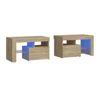 (sonoma oak) vidaXL 2x Bedside Cabinets with LED Lights Side Table Nightstand Multi Colours