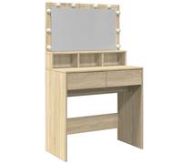 (sonoma oak) vidaXL Dressing Table with LED Cosmetic Table Vanity Makeup Table Smoked Oak