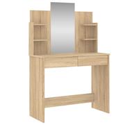 vidaXL 2 Drawer 4 Shelf Sonoma Oak Dressing Table with Mirror - Size: 142 x 96 x 39cm - Brown - Wilko