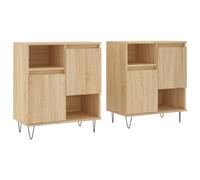 (sonoma oak) vidaXL Sideboards Side Cabinet Cupboard 2 pcs High Gloss White Engineered Wood