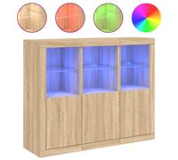(sonoma oak) vidaXL Sideboards with LED Lights Cupboard 3 pcs Smoked Oak Engineered Wood