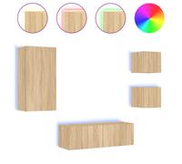 vidaXL 4 Piece TV Wall Cabinets with LED Lights Sonoma Oak