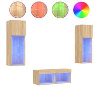 TV Wall Cabinets with LED Lights 4 Piece Floating TV Wall Unit TV Stand vidaXL