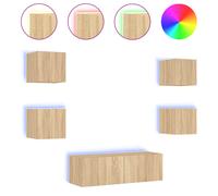 (sonoma oak) vidaXL TV Wall Cabinets with LED Lights 5 Piece Floating TV Wall Unit TV Stand