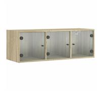 vidaXL 3 Door Sonoma Oak Glass Wall Cabinet - Size: 35 x 102 x 37cm - Brown - Wilko