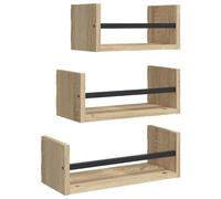(sonoma oak) vidaXL Wall Shelf Set 3 Piece with Bars Floating Shelf Rack Engineered wood