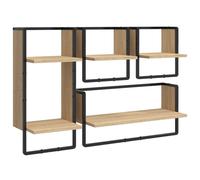 vidaXL 4 Piece Wall Shelf Set with Bars Sonoma Oak Engineered Wood