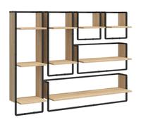 (sonoma oak) vidaXL Wall Shelf Set 6 Piece with Bars Wall Mounted Shelf Engineered Wood