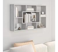 Sonoma Wall Shelf Grey Wood Material 85 x 16 x 52.5 cm with 8 Compartments Storage Space for Living Room Bedroom Hallway Modern Design Space-Saving and Stable