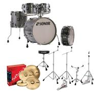 Sonor AQ2 20 5pc Complete Drum Kit With Hardware & Throne Titanium Quartz